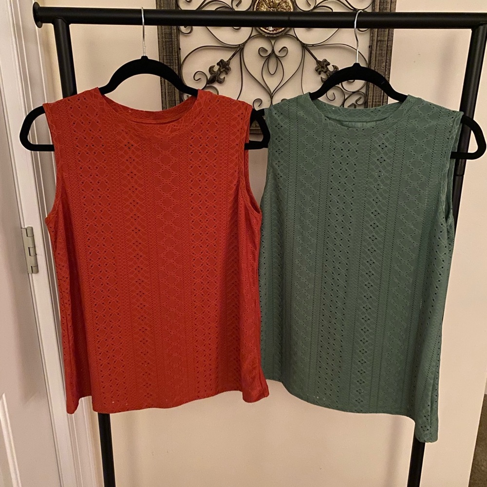 M.M.Z. sleeveless blouse lot of 2: rust and moss green. Never worn!